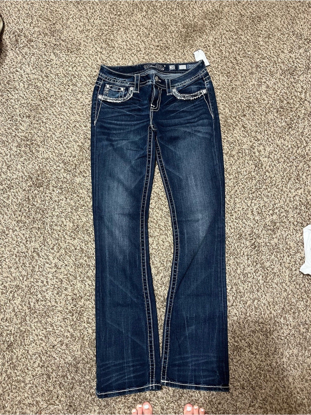 Miss Me Dark Blue Bootcut Jeans with Contrast Stitching